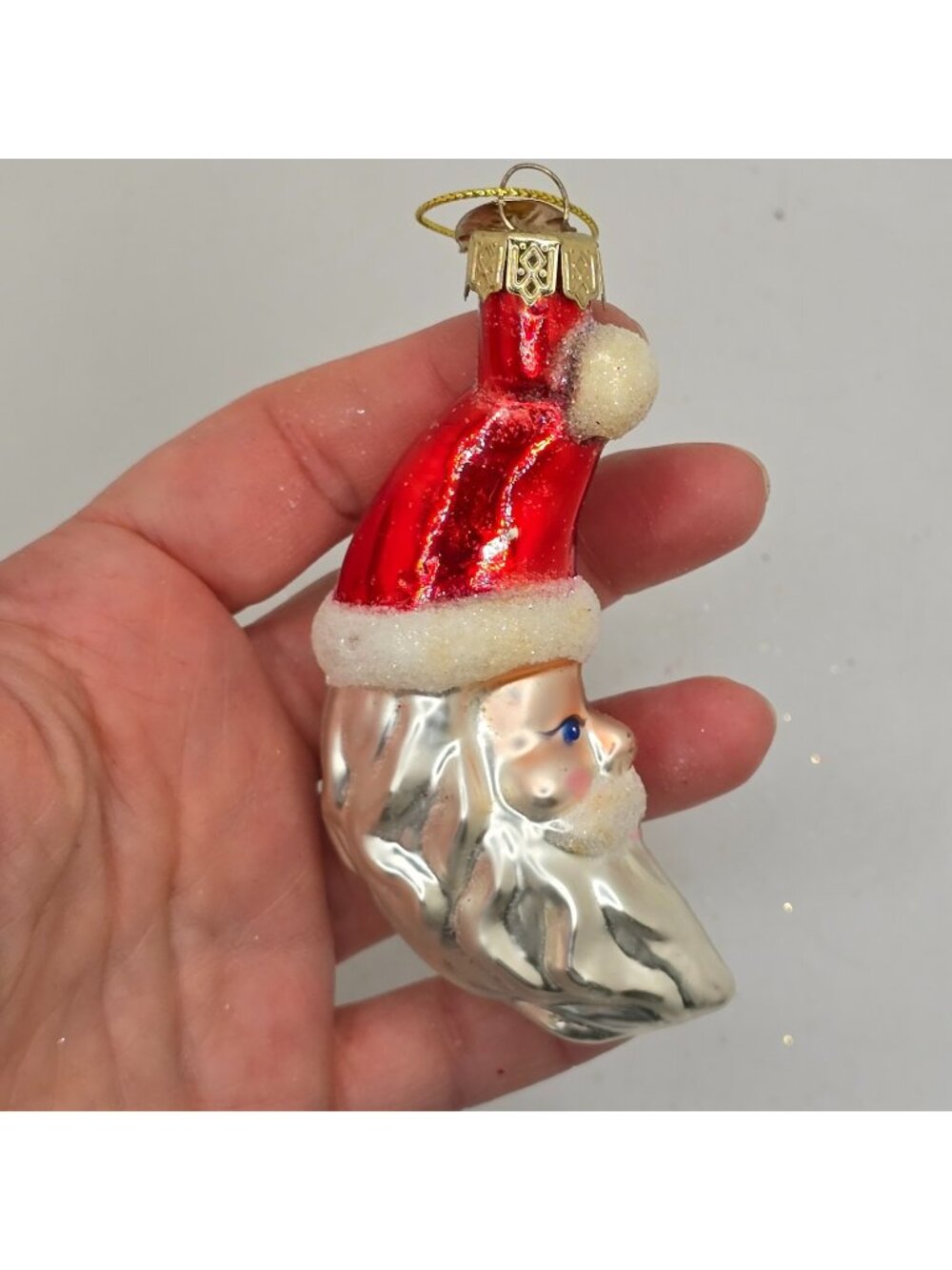 Christmas Ornament Glass Crescent Moon Santa Thomas Pacconi Museum Series 2003